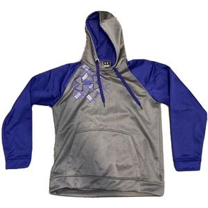 Large hooded under Armour sweatshirt purple and gray logo on Right chest Fleece